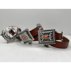 NEW Western Medium Concho Belt Brown Leather Silver Metal Southwestern Cowgirl